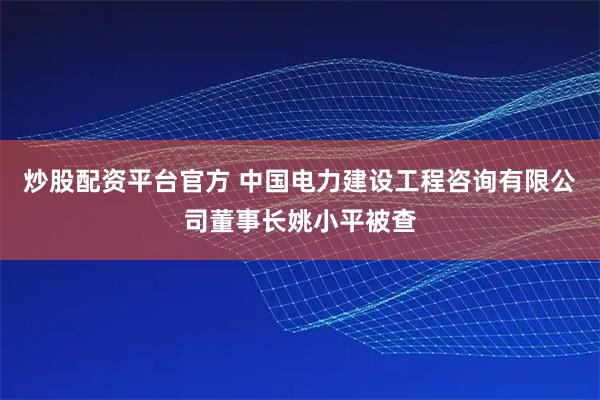 炒股配资平台官方 中国电力建设工程咨询有限公司董事长姚小平被查